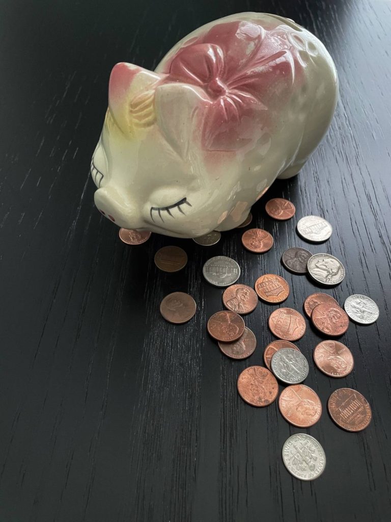 piggy bank surrounded by coins