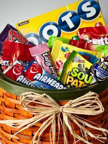 vegan candy featuring orange basket