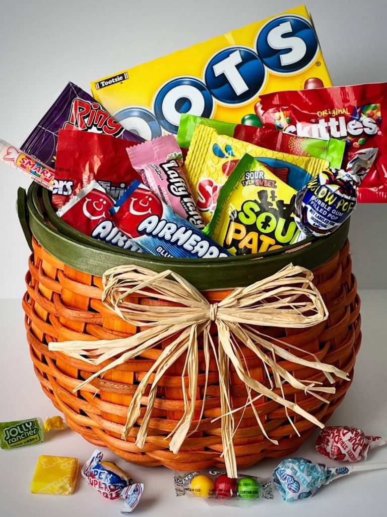 vegan candy in orange basket