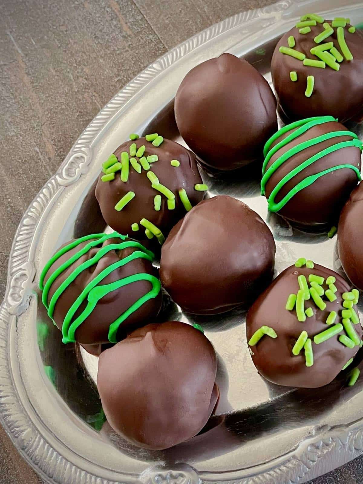 Thin mint truffles with toppings. 
