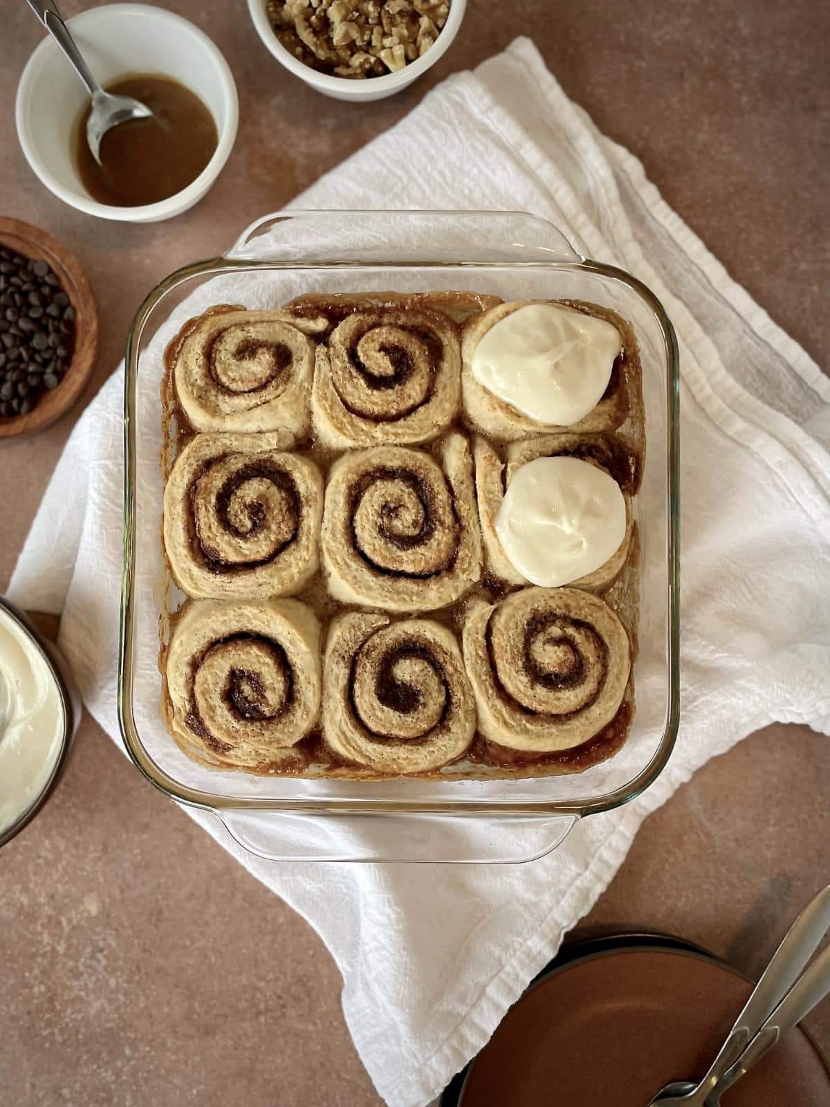 Cinnamon rolls with cream cheese frosting.
