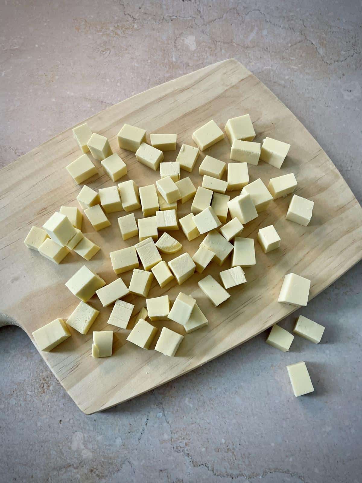 Cubed vegan cheese.