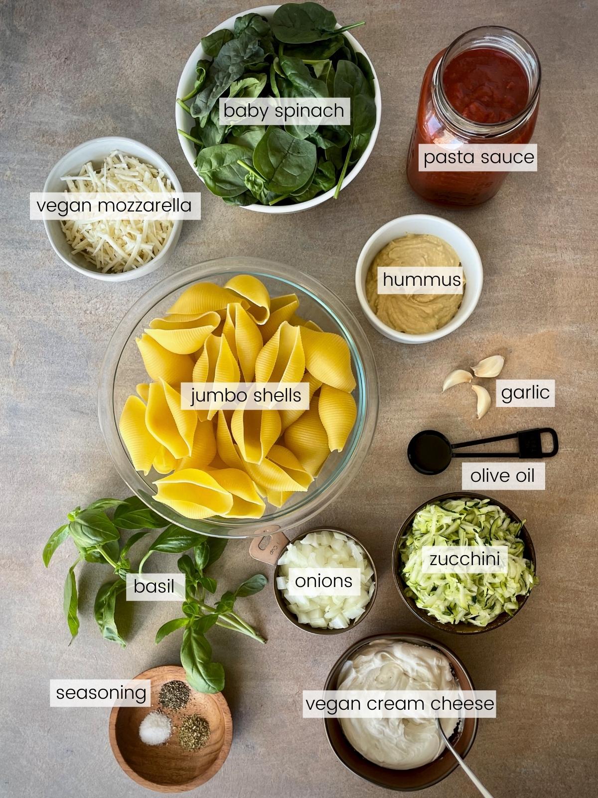 Labeled stuffed shells ingredients