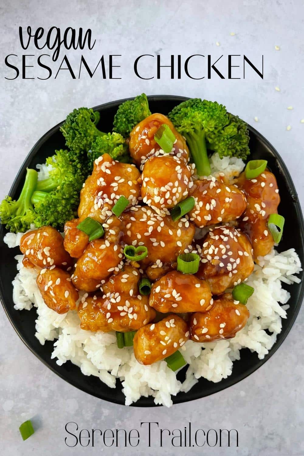 Pinterest image of vegan sesame chicken.