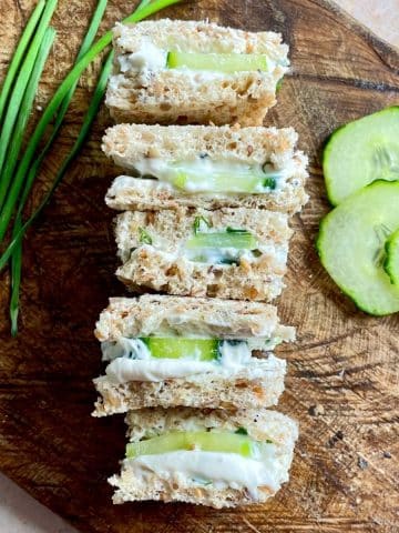 Close up of cucumber sandwiches.