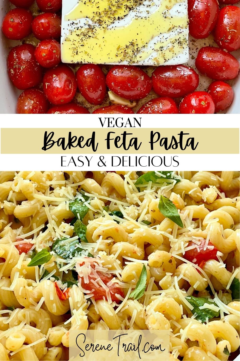Pinterest pin of vegan feta pasta.