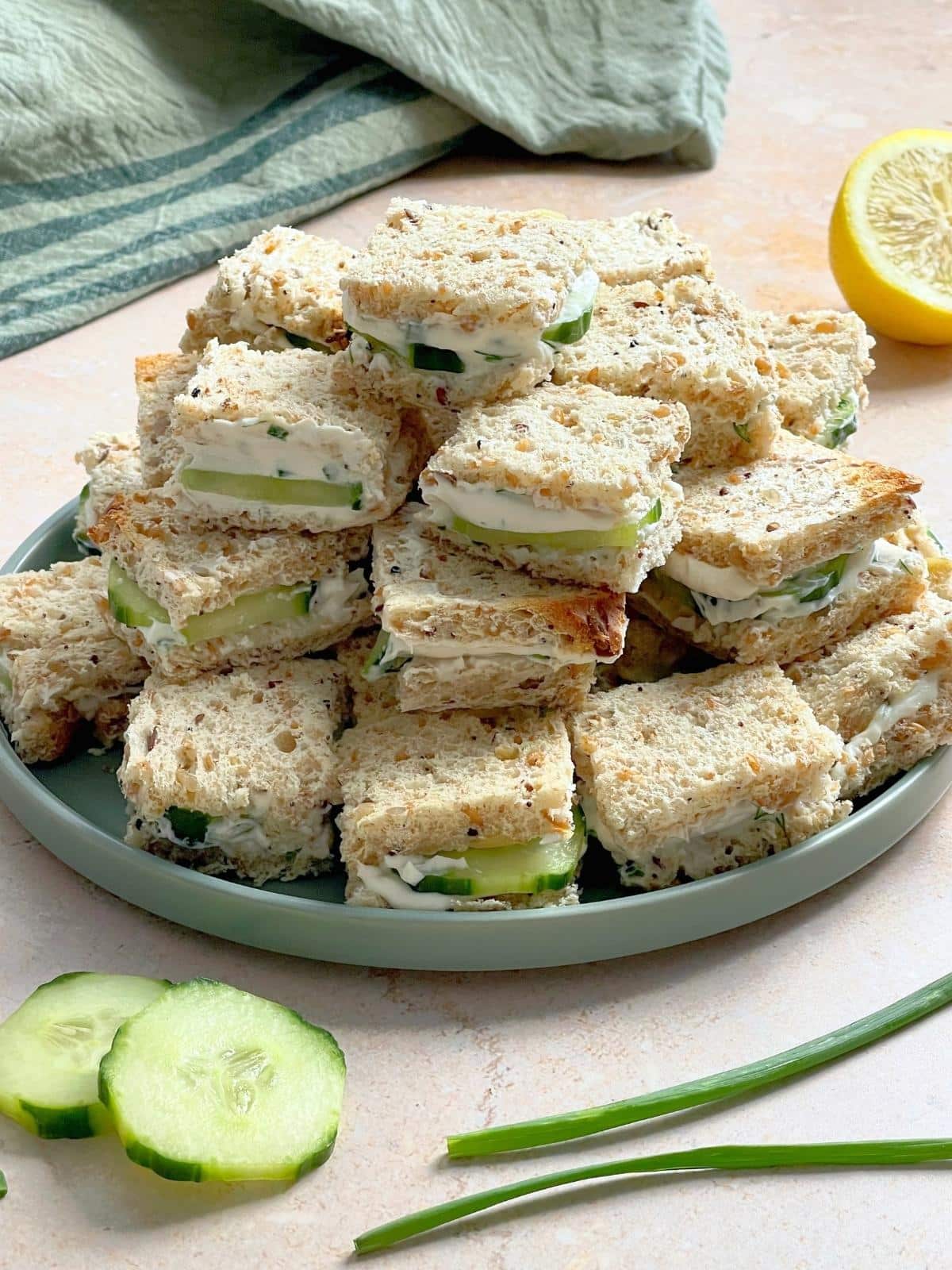 Stack of tea sandwiches.