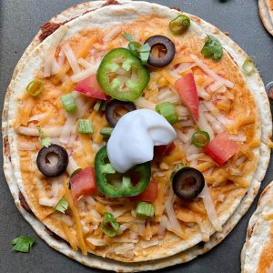 Close up of Mexican pizza.