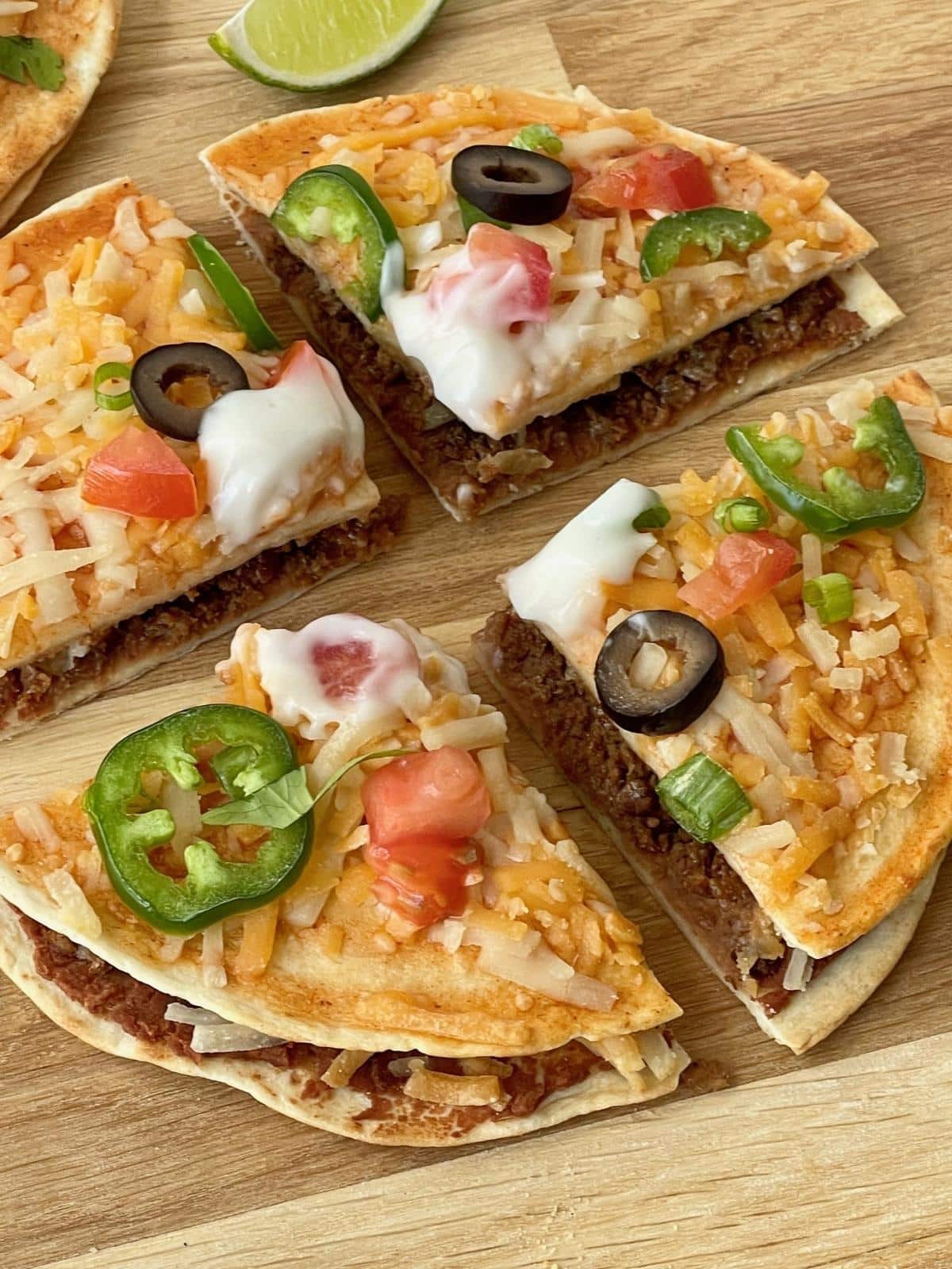 Sliced Mexican pizza.