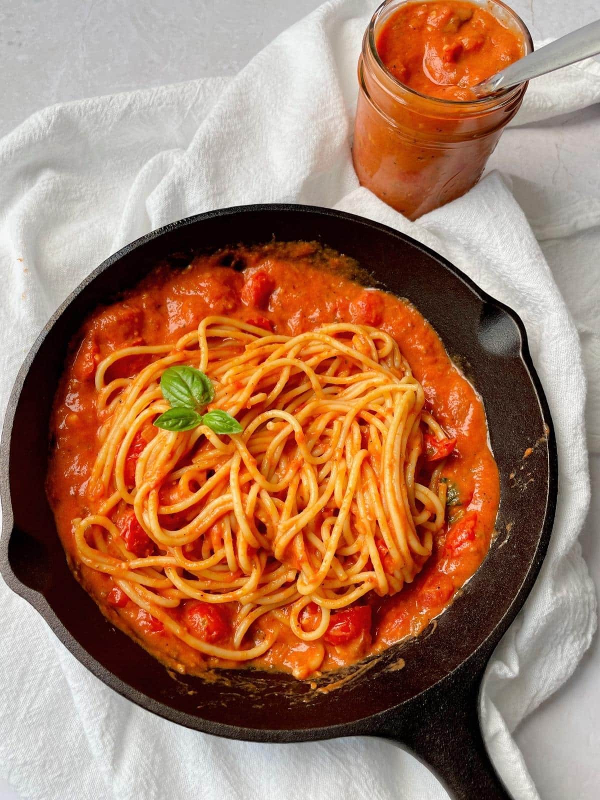 Cherry tomato sauce with spaghetti.