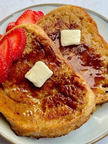 Close up of Just Egg french toast.