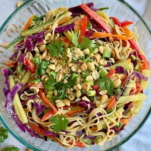 Close up view of the Asian noodle salad.