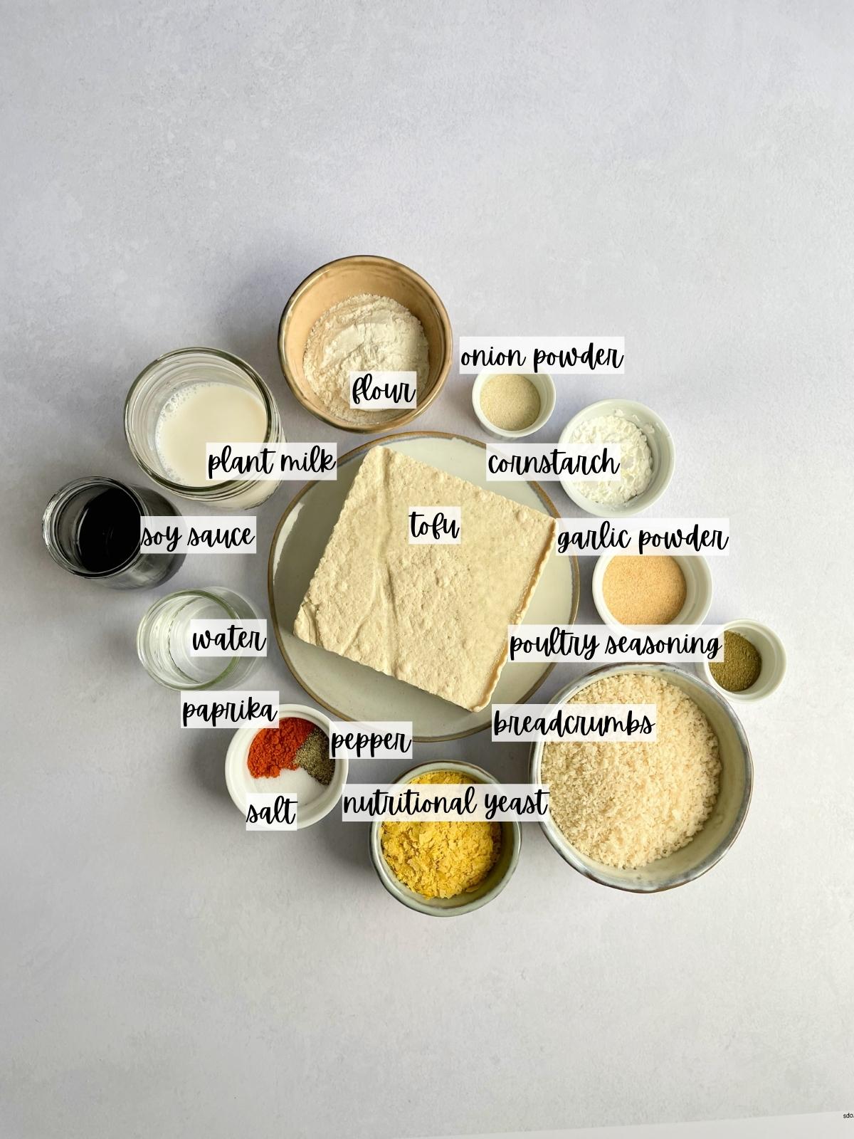 Labeled ingredients for tofu nuggets.