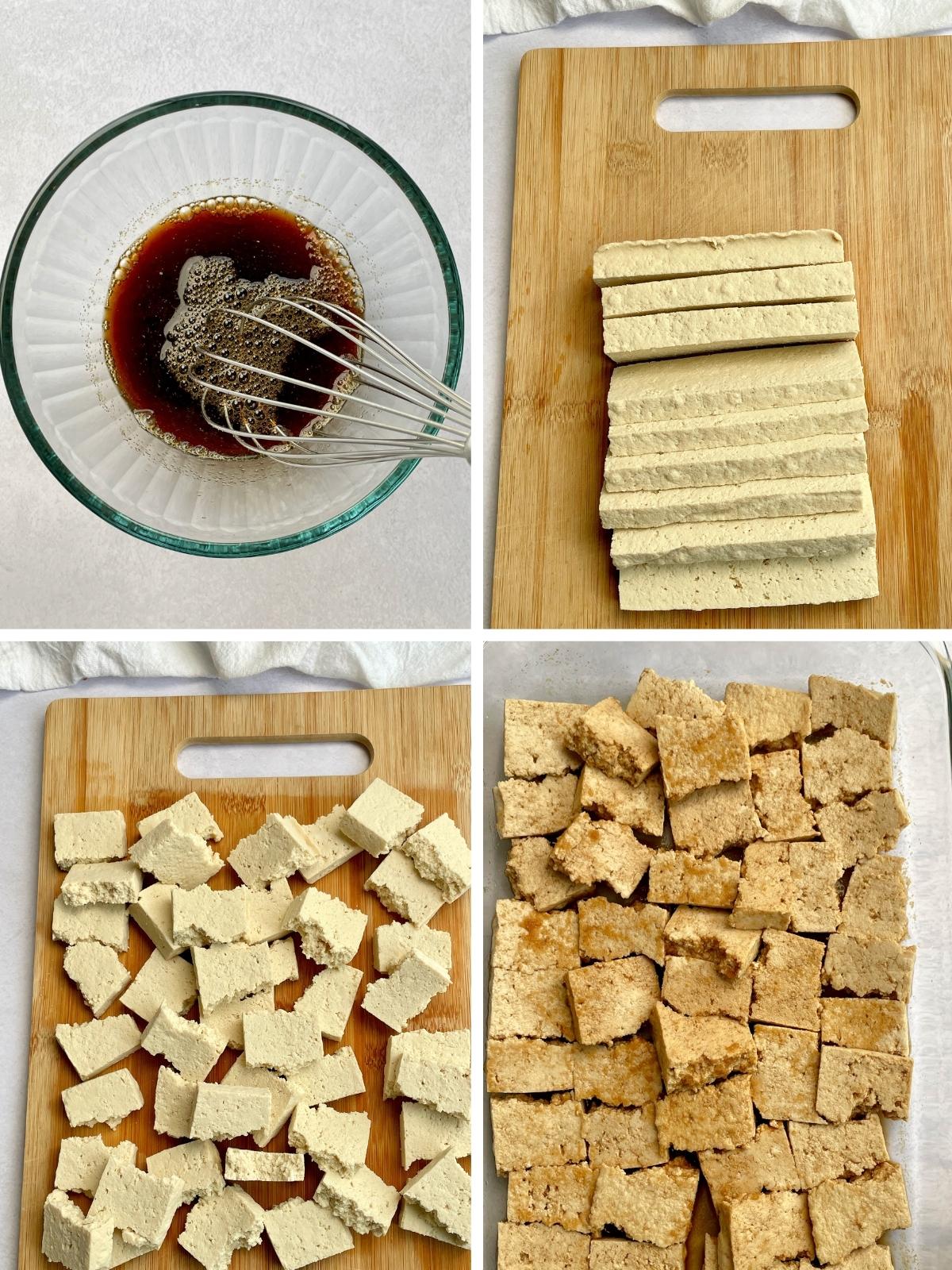 Process steps for marinated tofu.