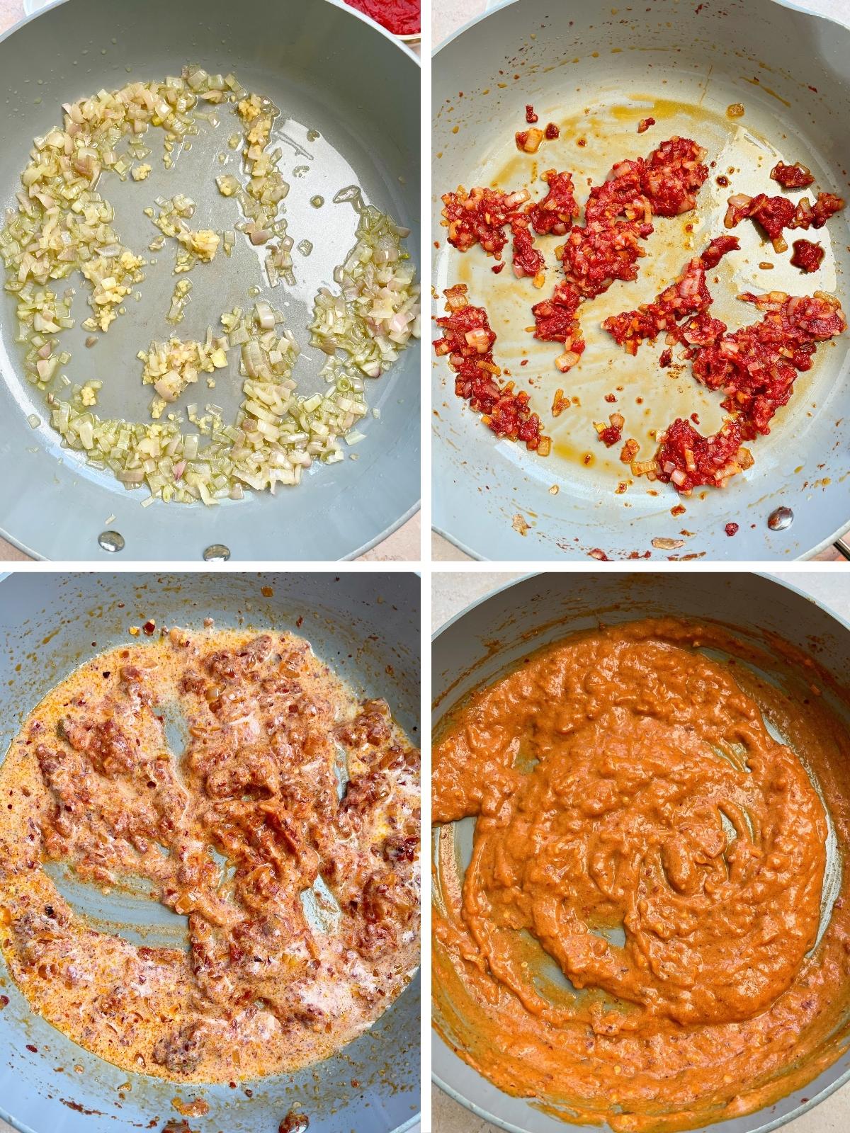 First set of process steps for vodka sauce.