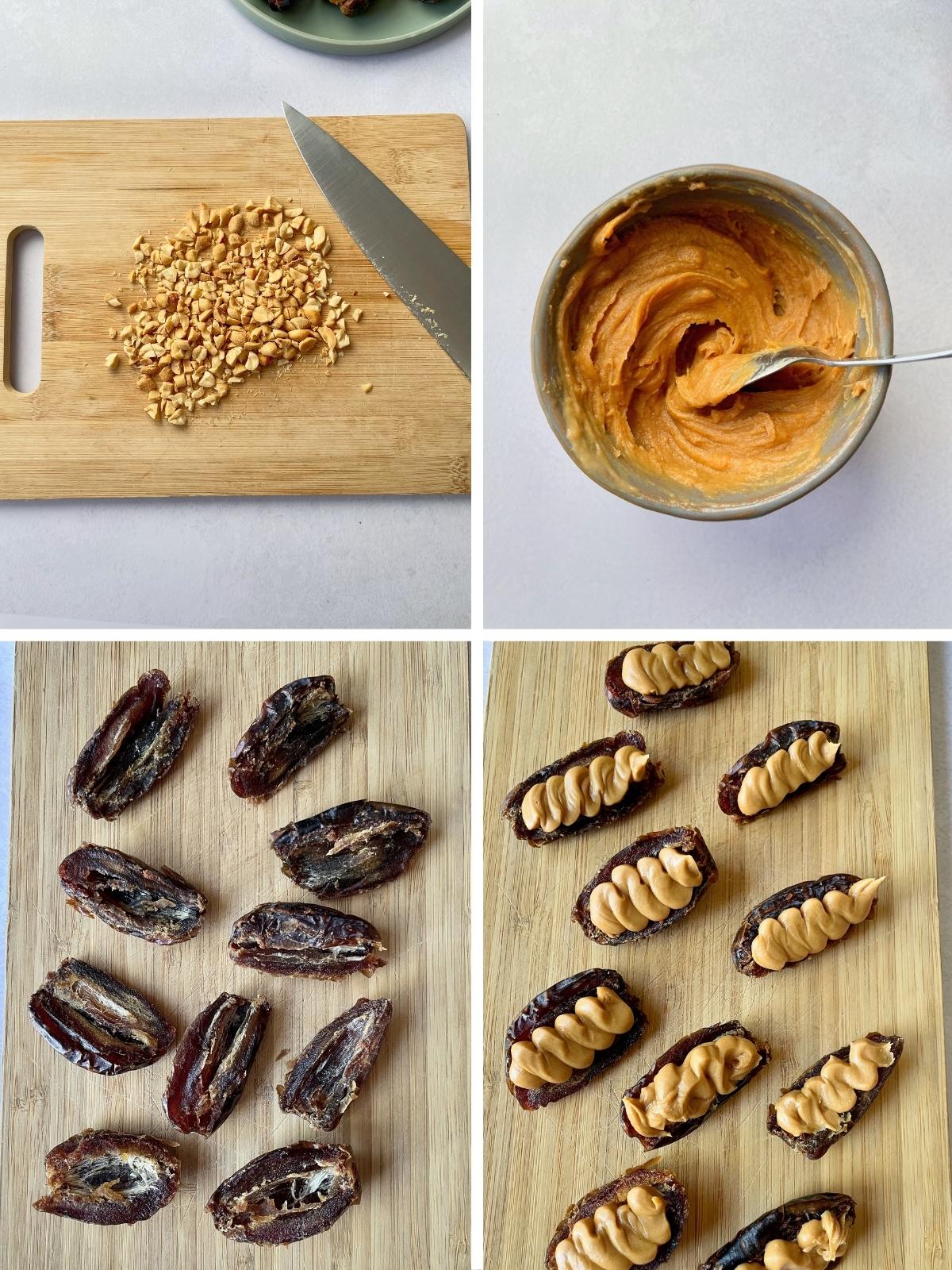 Preparation steps for chocolate dates.