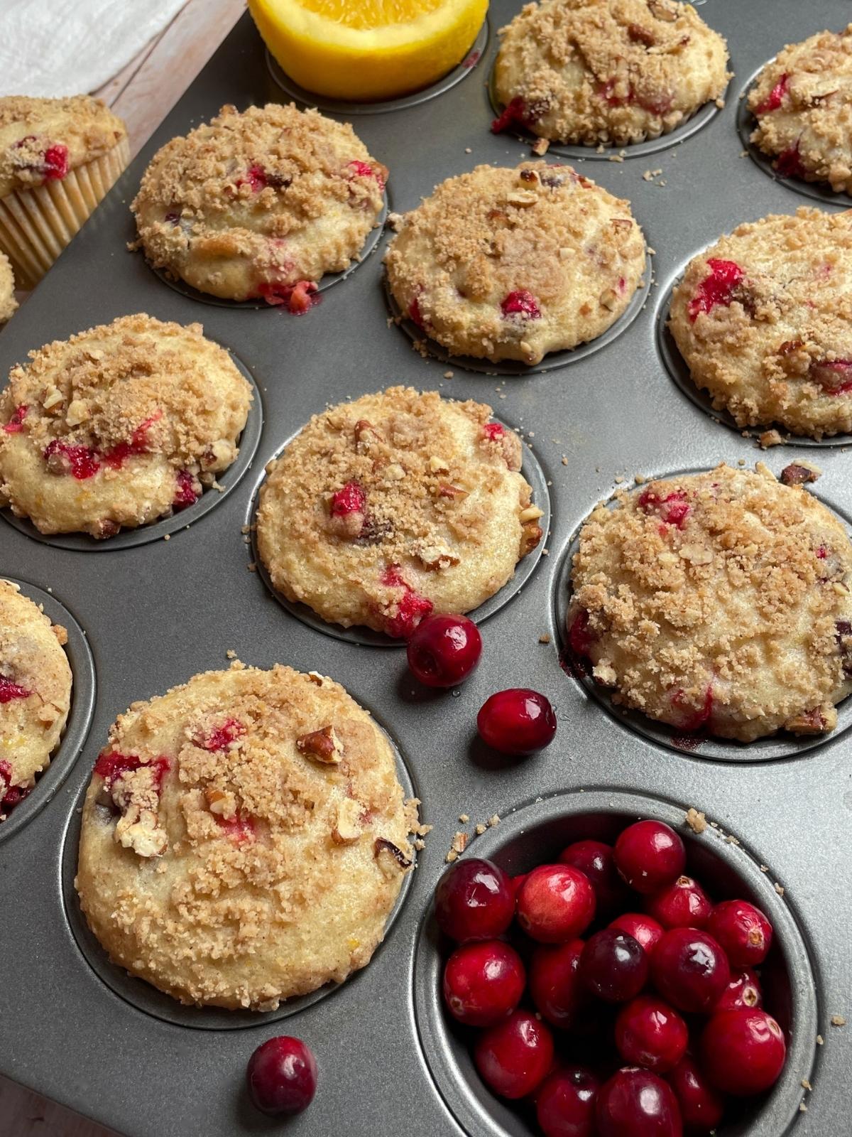 Baked vegan cranberry muffins.