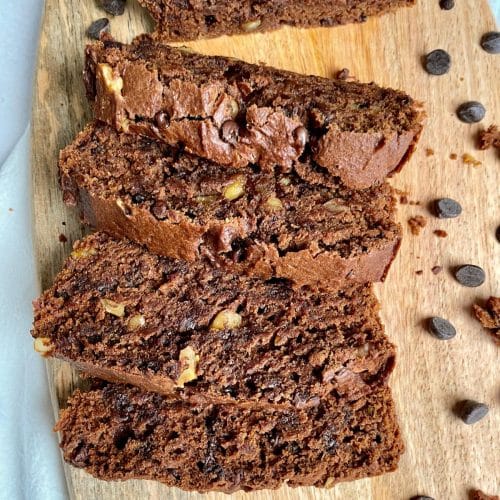 Close up view of pumpkin chocolate bread.