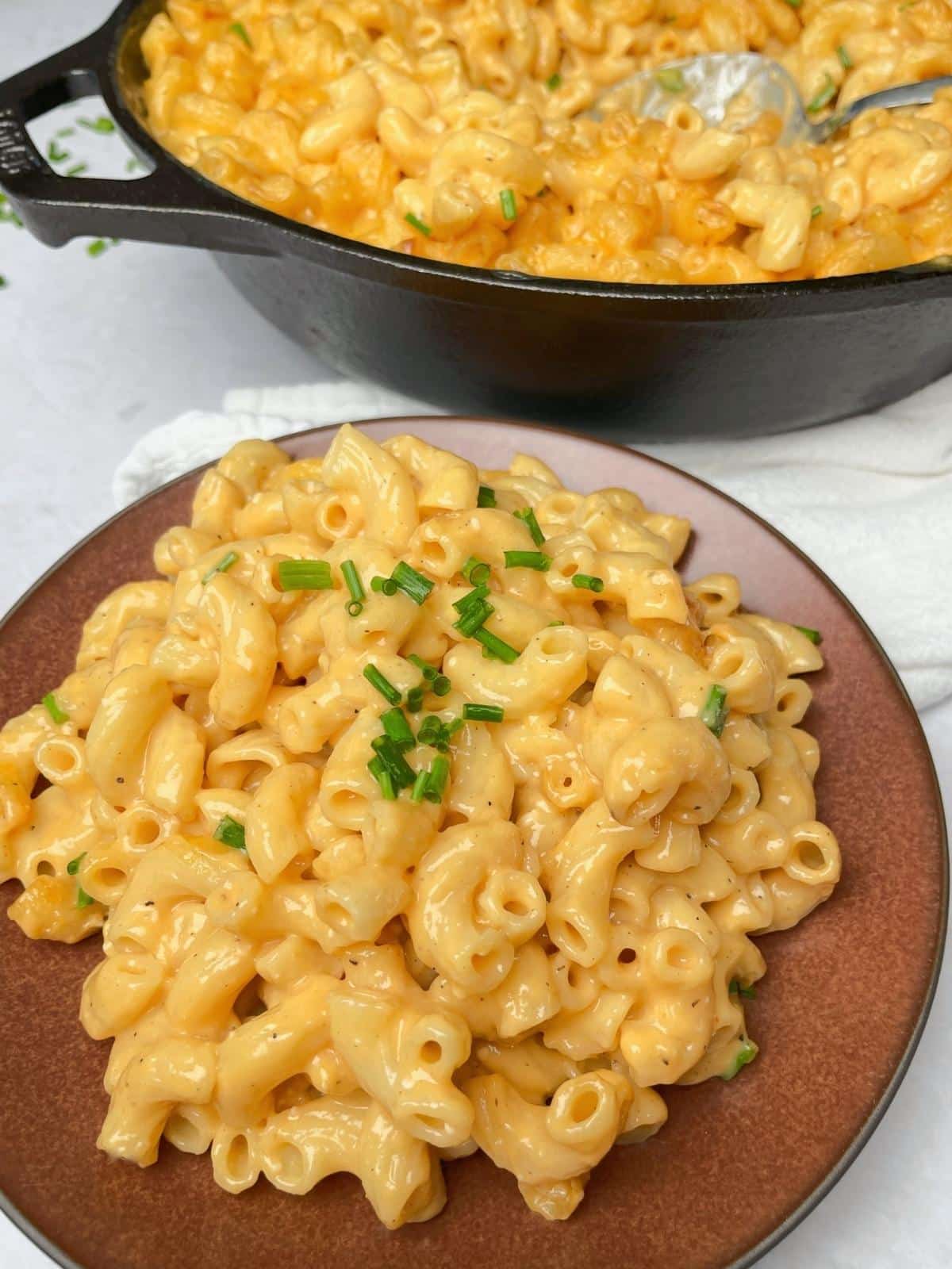 Mac and cheese on a plate.