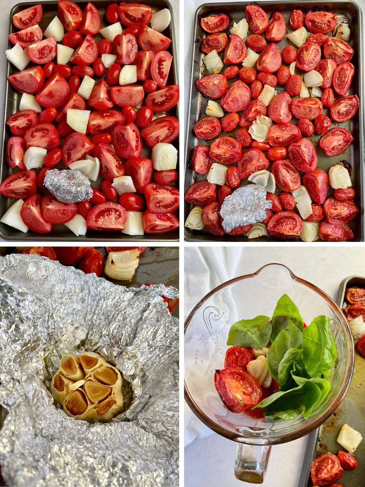 Process steps for roasted tomato soup.