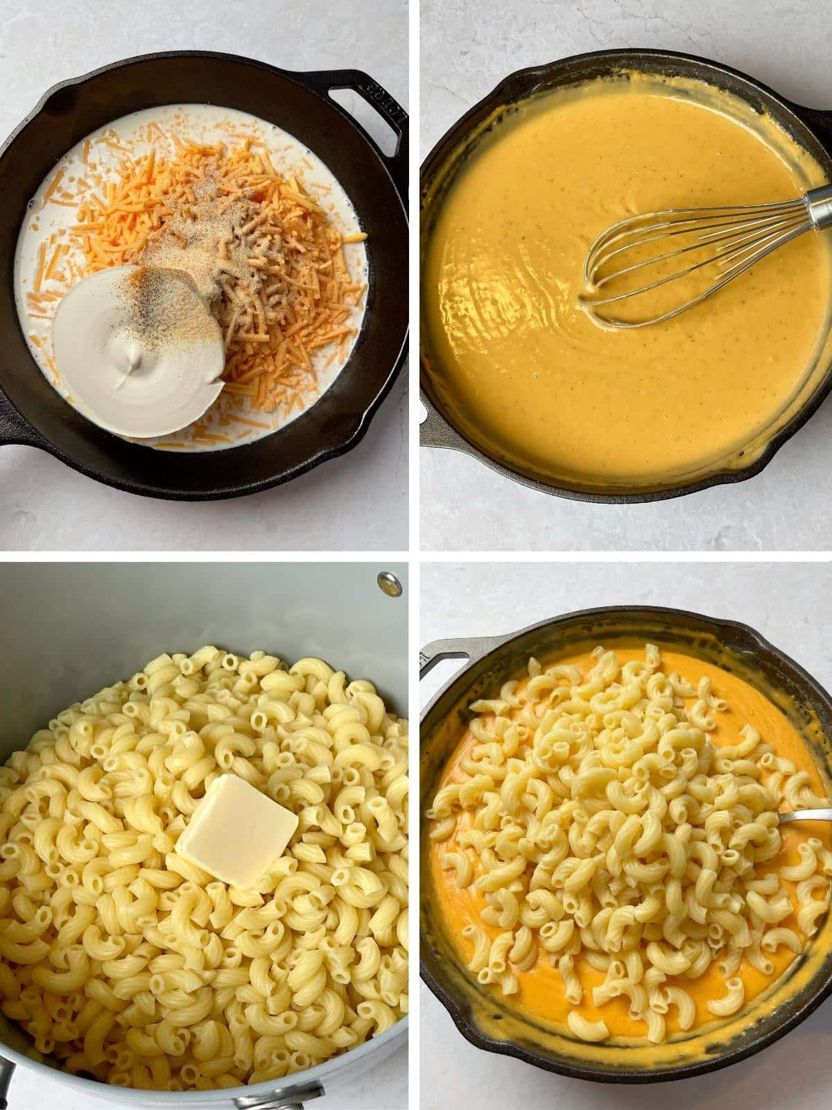 Process steps for vegan mac and cheese.