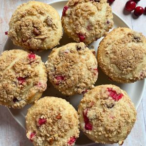 Up close view of cranberry muffins.