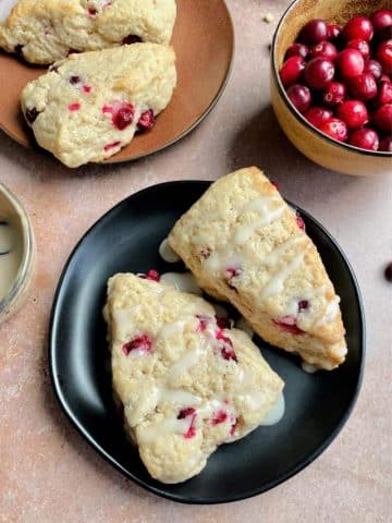 Cranberry scones with almond glaze.