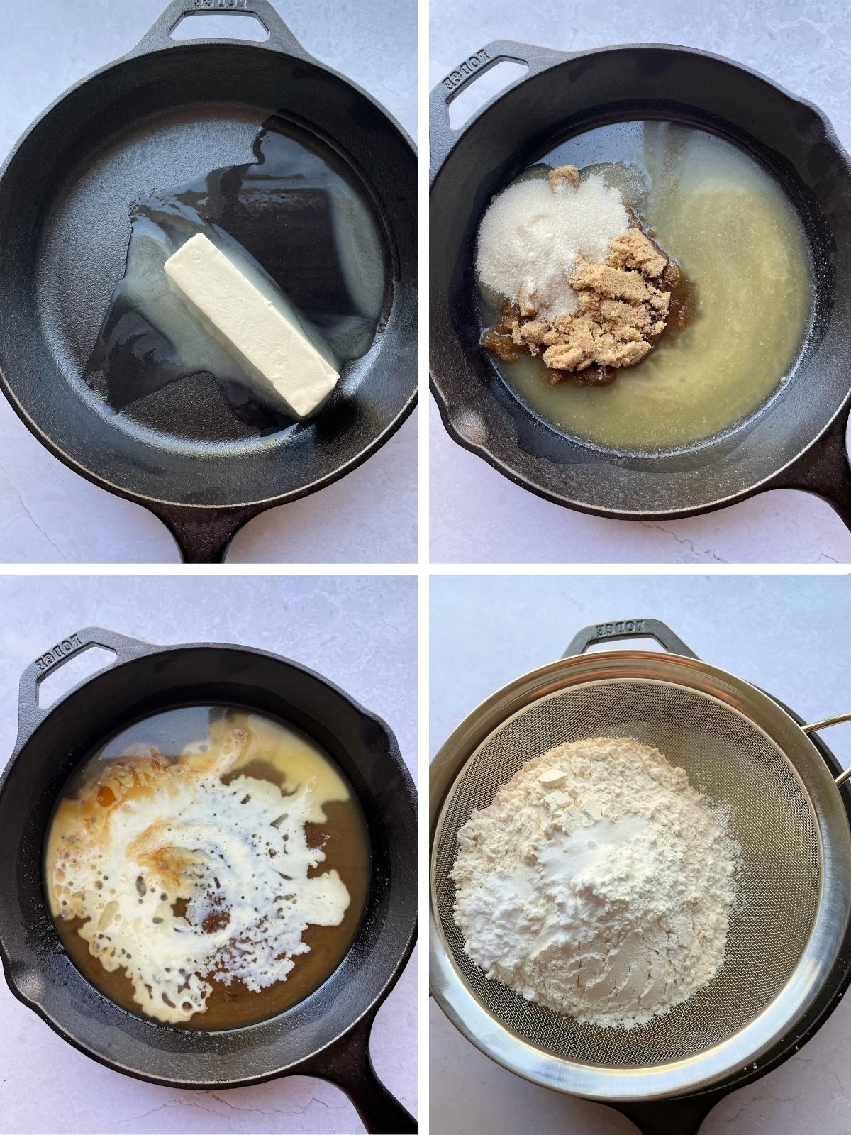 First set of steps for the cookie in a pan.