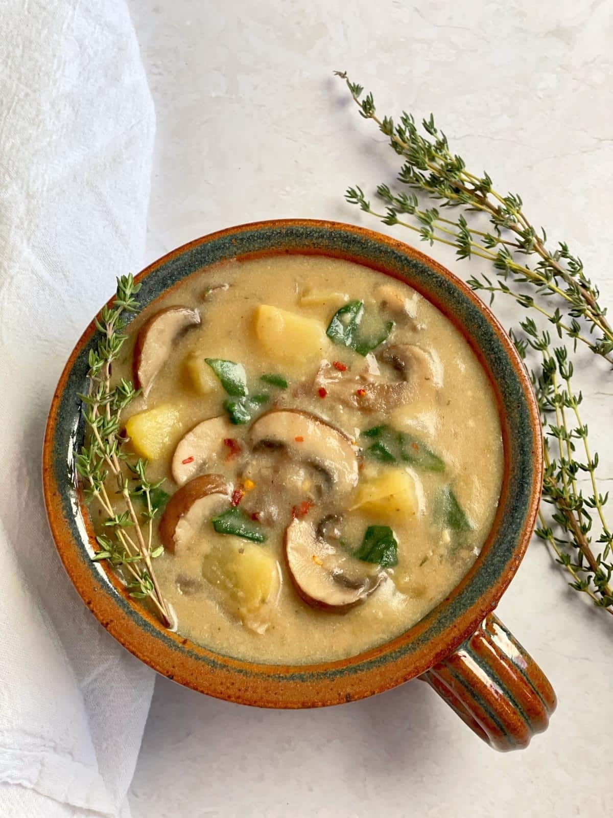 Mushroom potato soup with thyme.