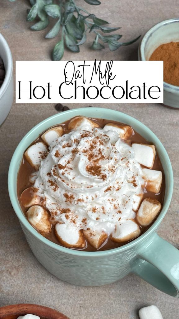 Pinterest pin of oat milk hot chocolate.