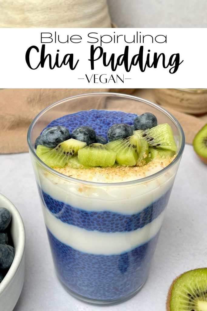 Pinterest pin of blue spirulina chia pudding.