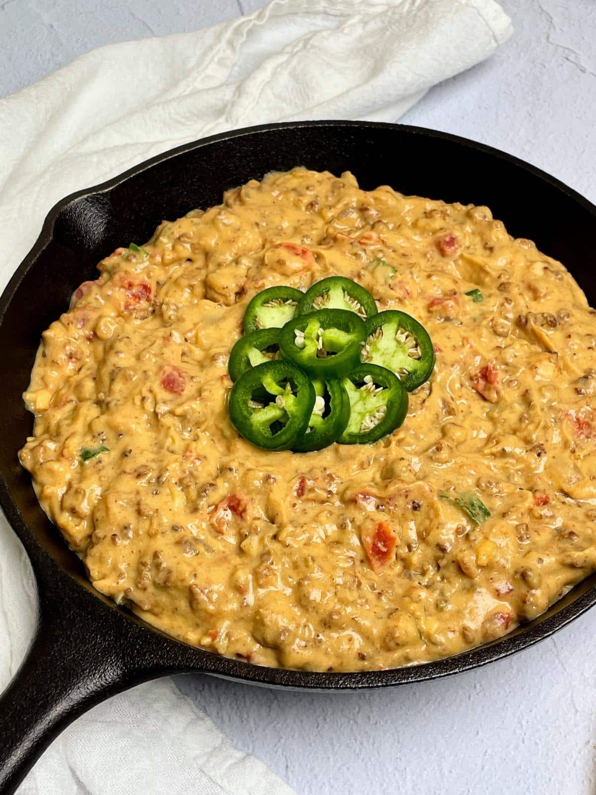 A skillet with plantbased dip.