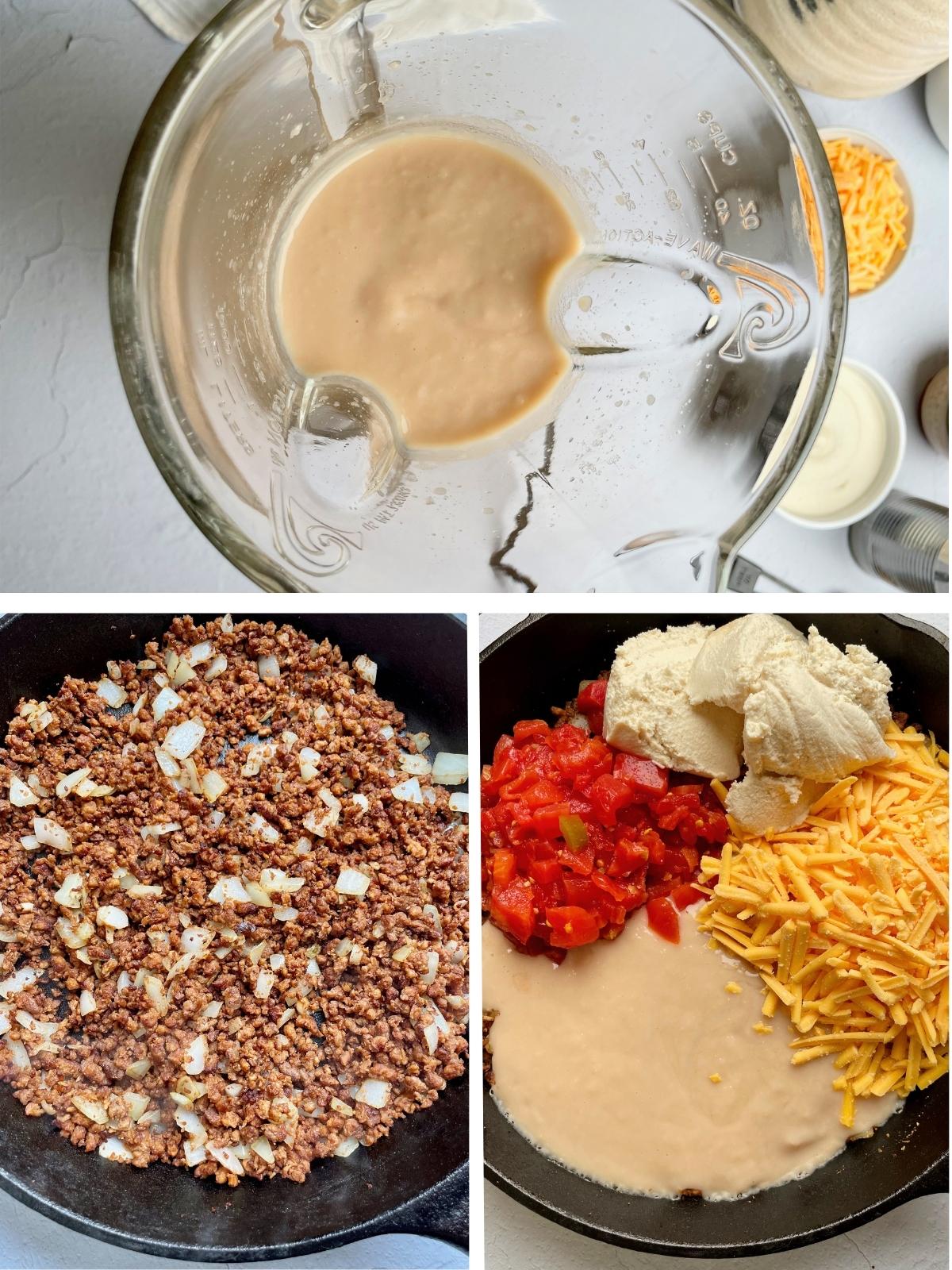 Process steps for making rotel cheese dip.