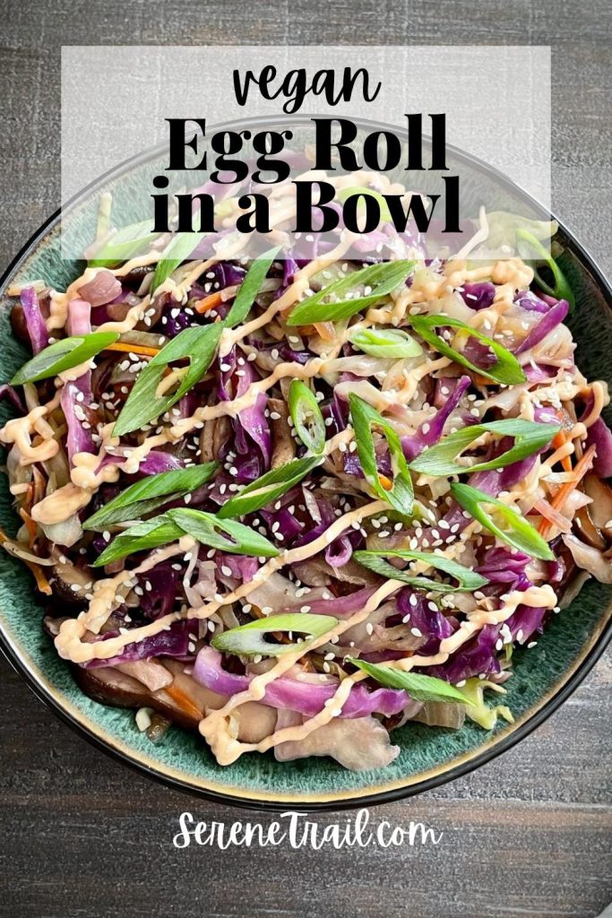 Pinterest pin of egg roll in a bowl.