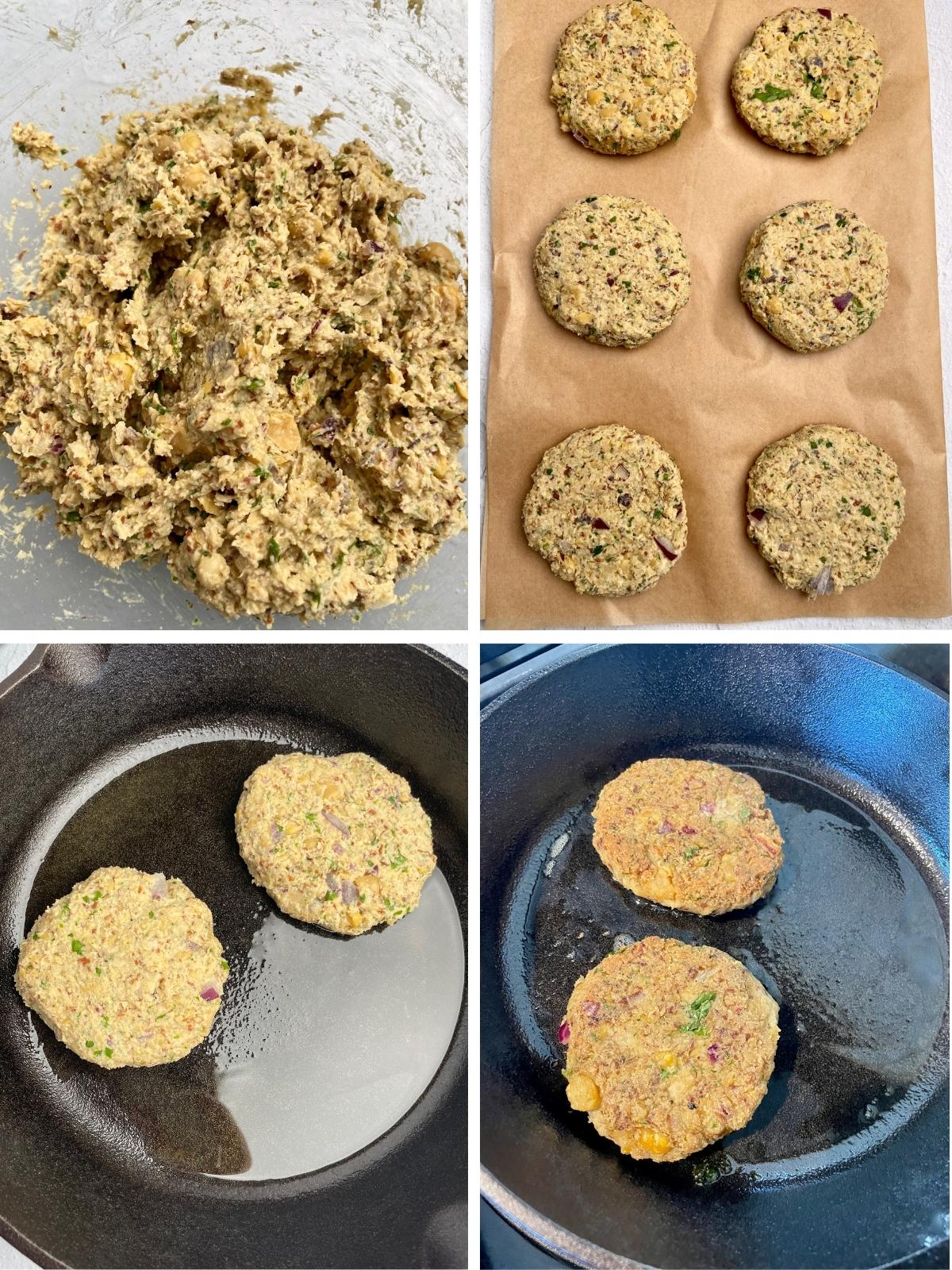 Process steps for chickpea patties.