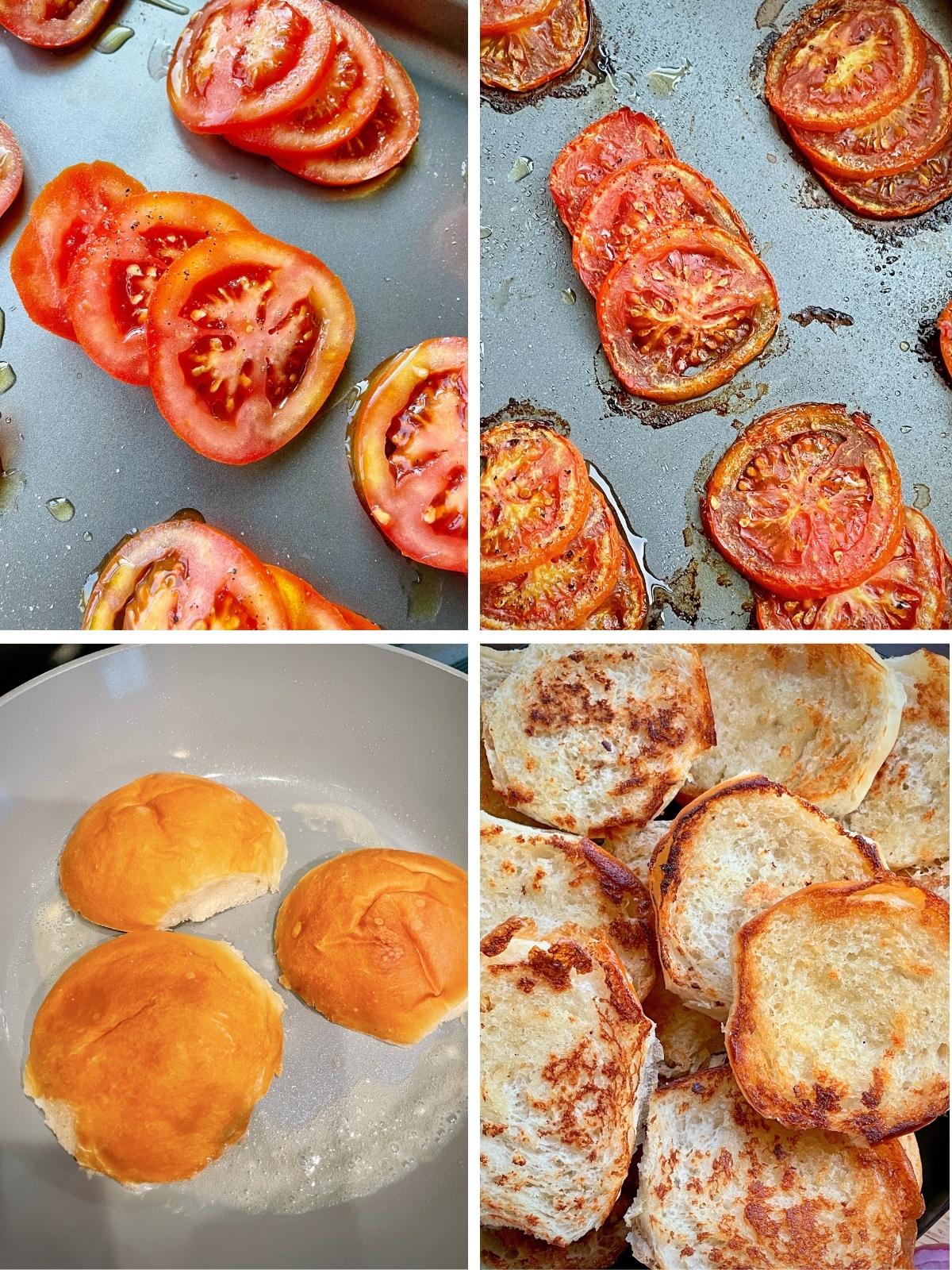 Roasted tomatoes and toasted bread.