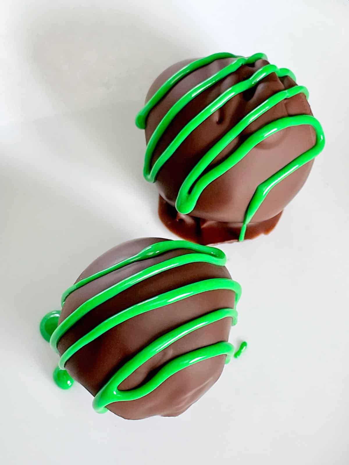 Thin mint truffles with green icing.