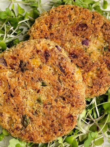 Up close view of chickpea patties.