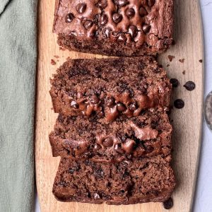 Up close view of vegan chocolate bread.