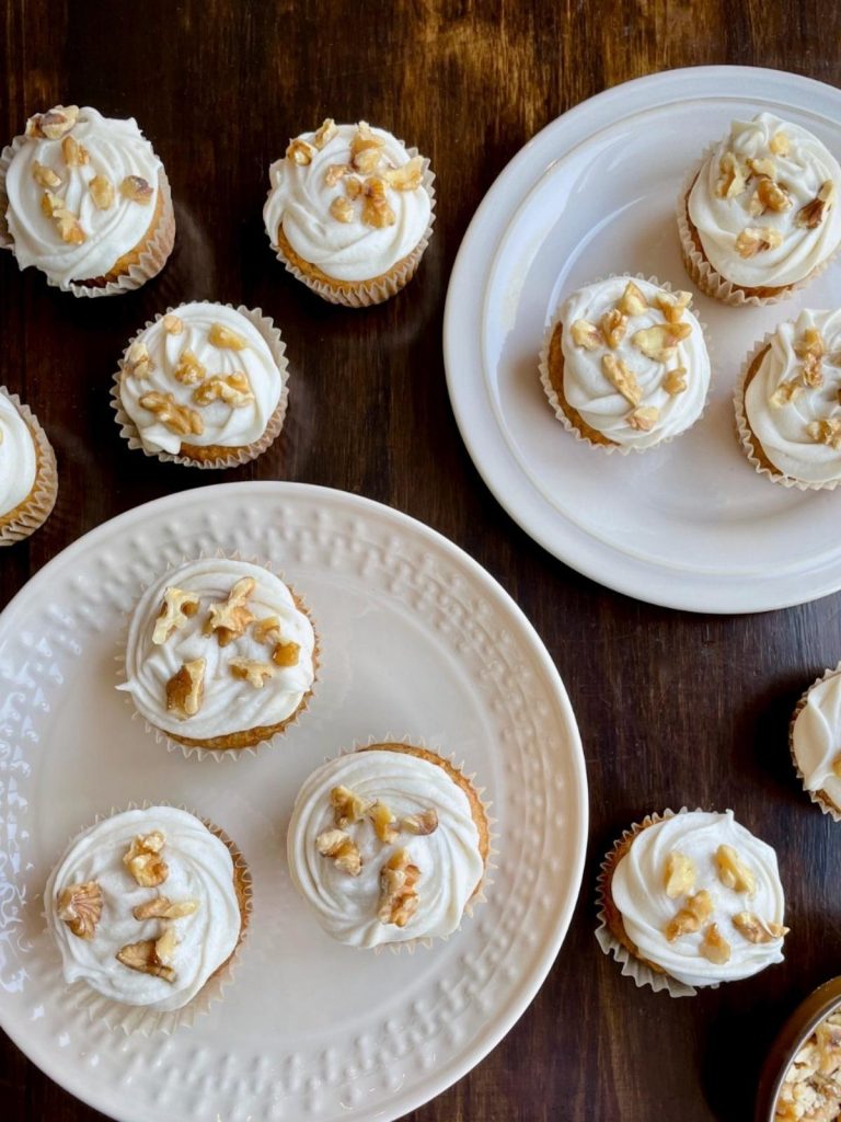 Cupcakes with cream cheese icing.