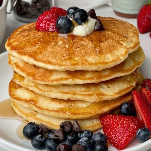 Up close view of buttermilk pancakes.