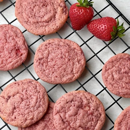 Up close view of strawberry cookies.