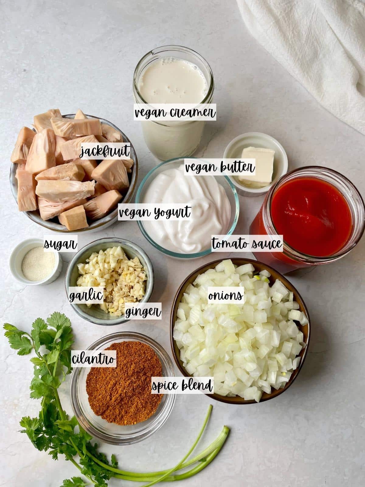 Labeled ingredients for tikka masala.