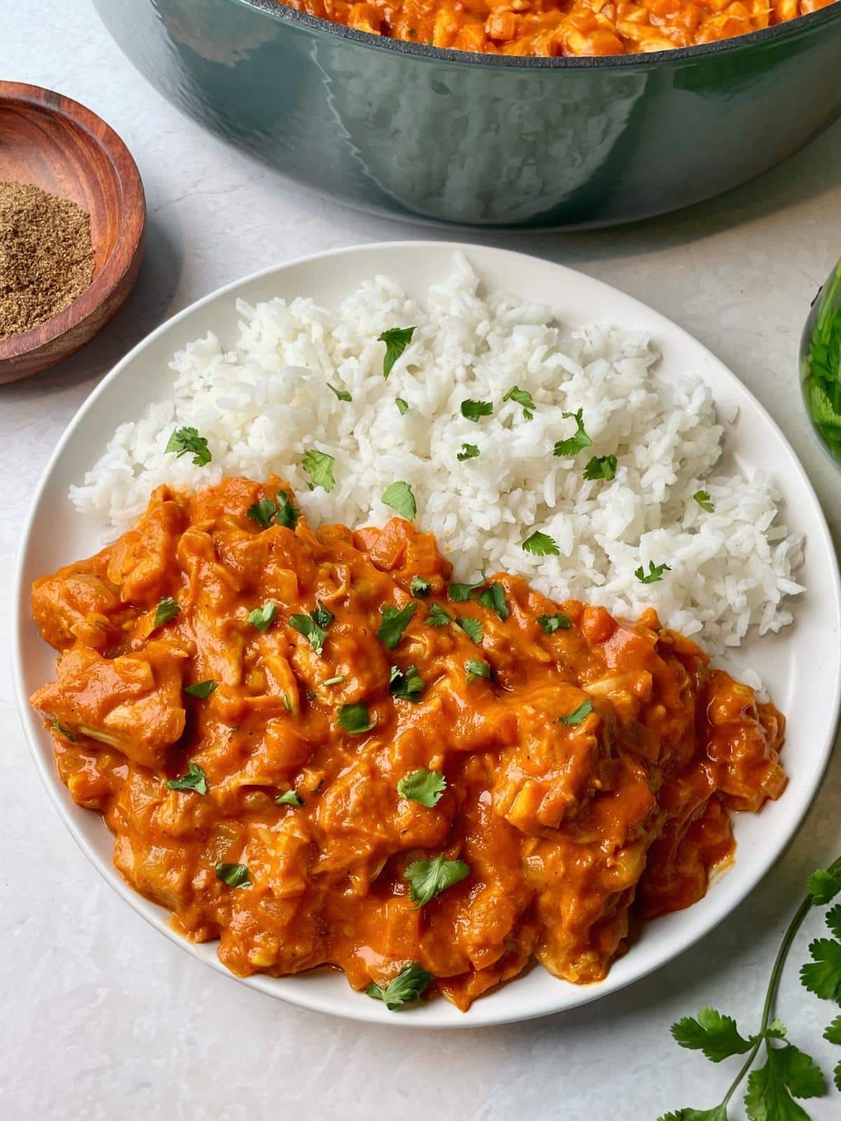 Tikka masala with a side of rice.
