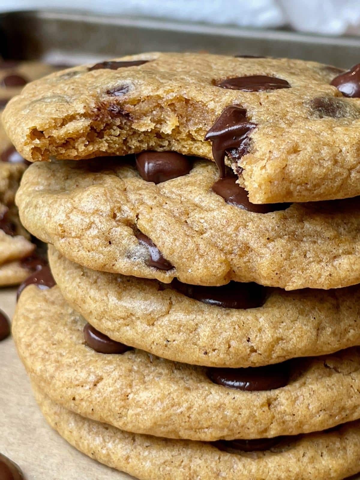 A stack of pumpkin chocolate chip cookies.