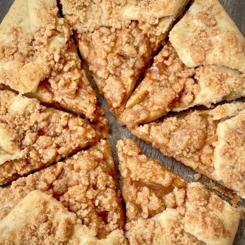A close up view of an apple galette.