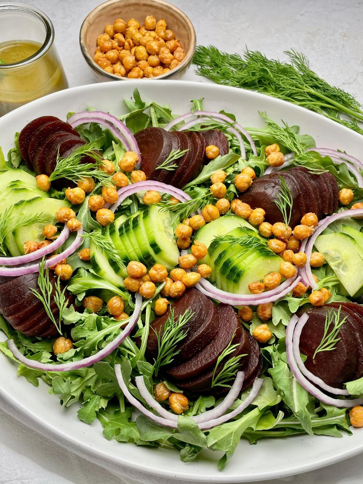 Beet salad with chickpeas.