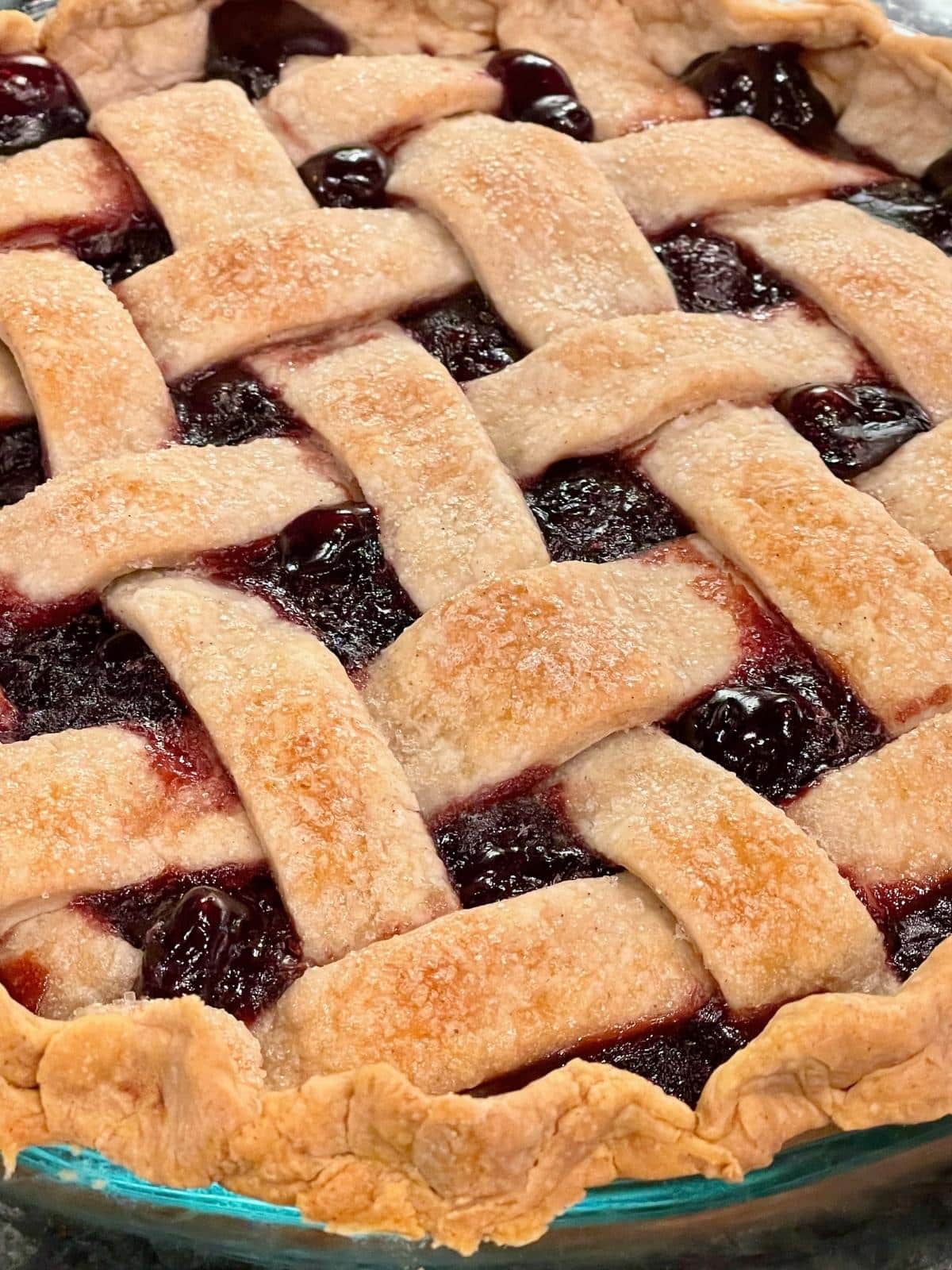 Cherry pie with lattice top.