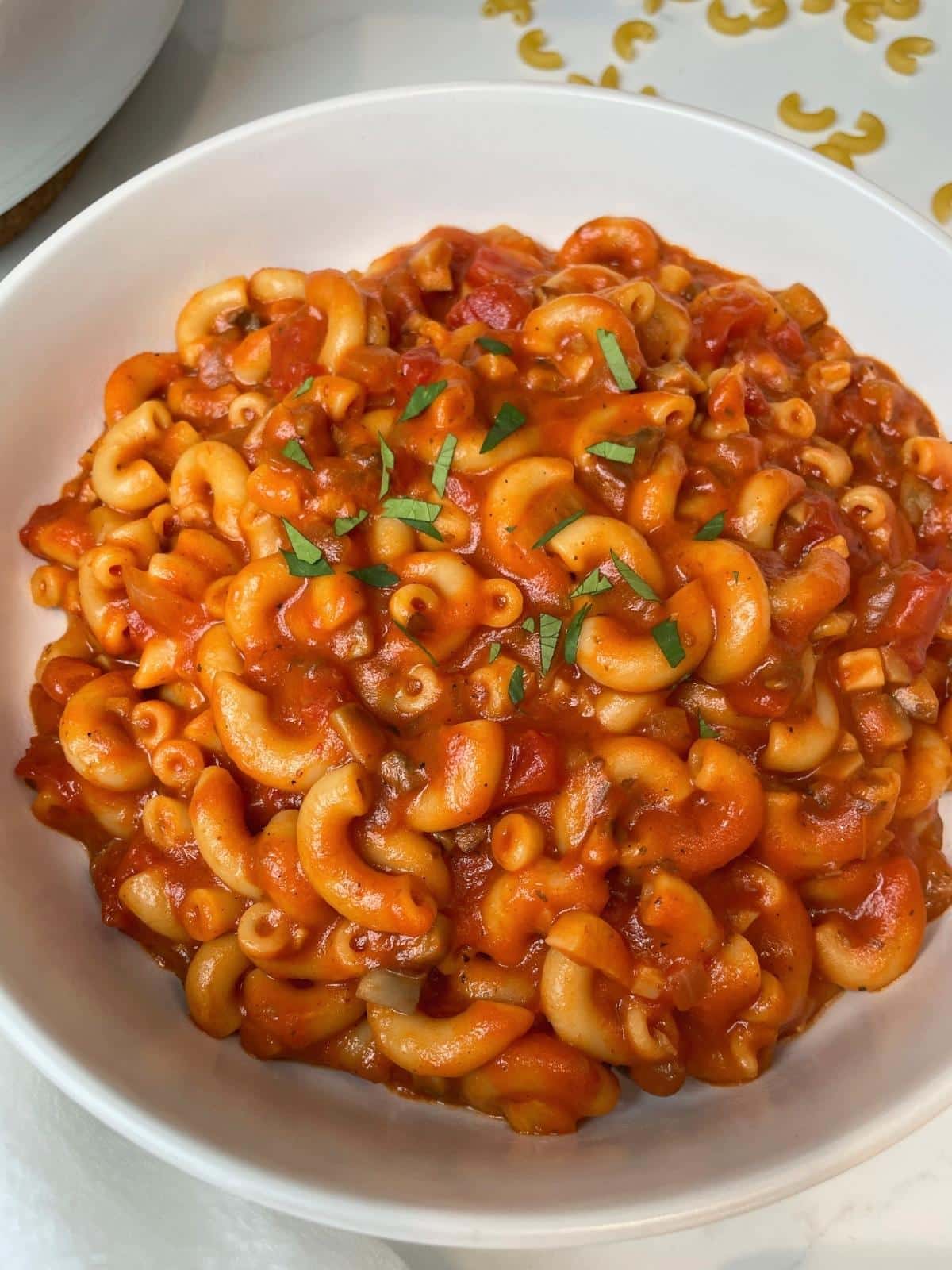 Goulash in a large bowl.