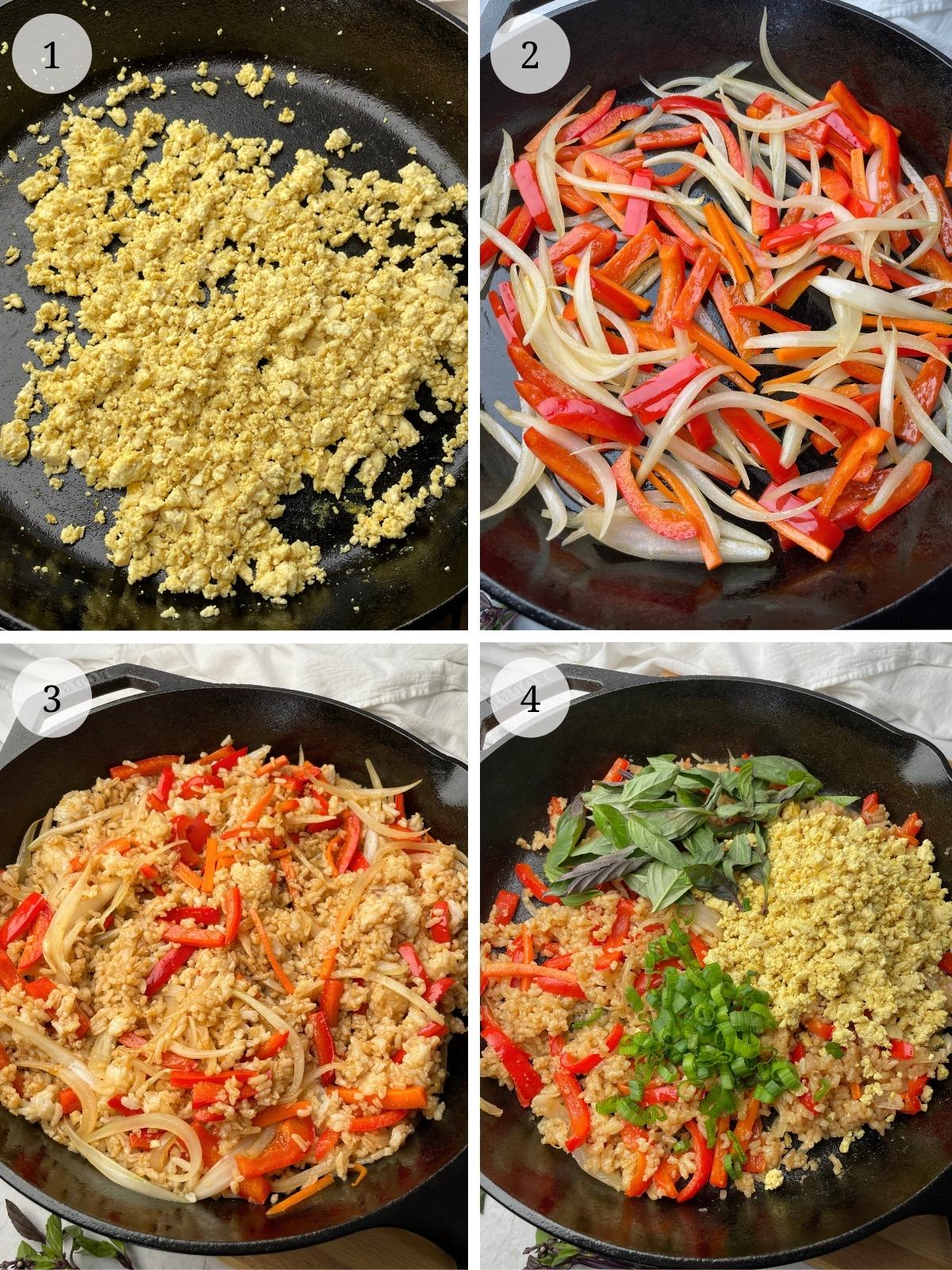 Process steps to make thai fried rice.
